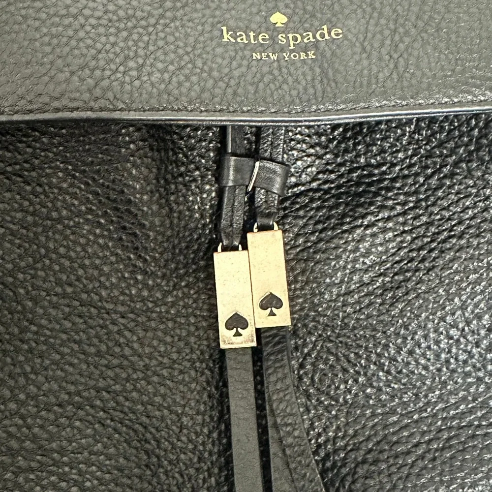 Kate Spade New‎ York Black Pebbled Leather Flap Drawstring Backpack